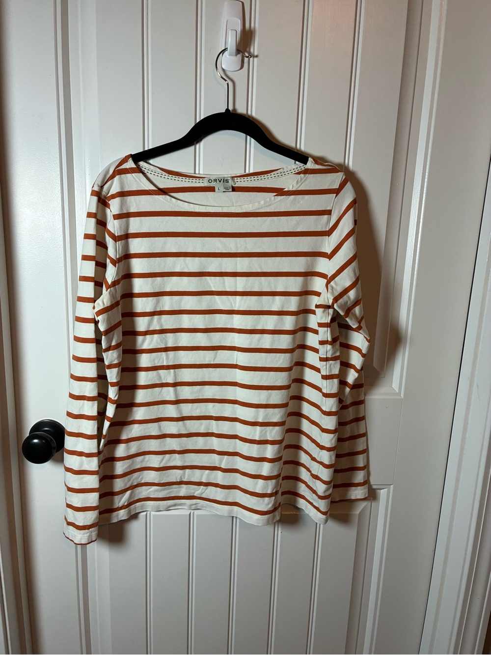 Orvis Cream and Rust Stripe Long-Sleeve Tee
